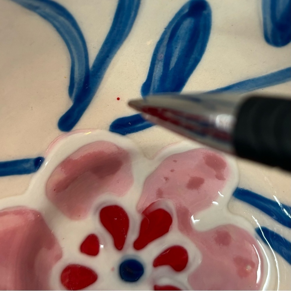 Blue Sky Ceramics Pedestal Scalloped Bowl Heather Goldminc RED BLUE FLOWERS - Picture 8 of 9